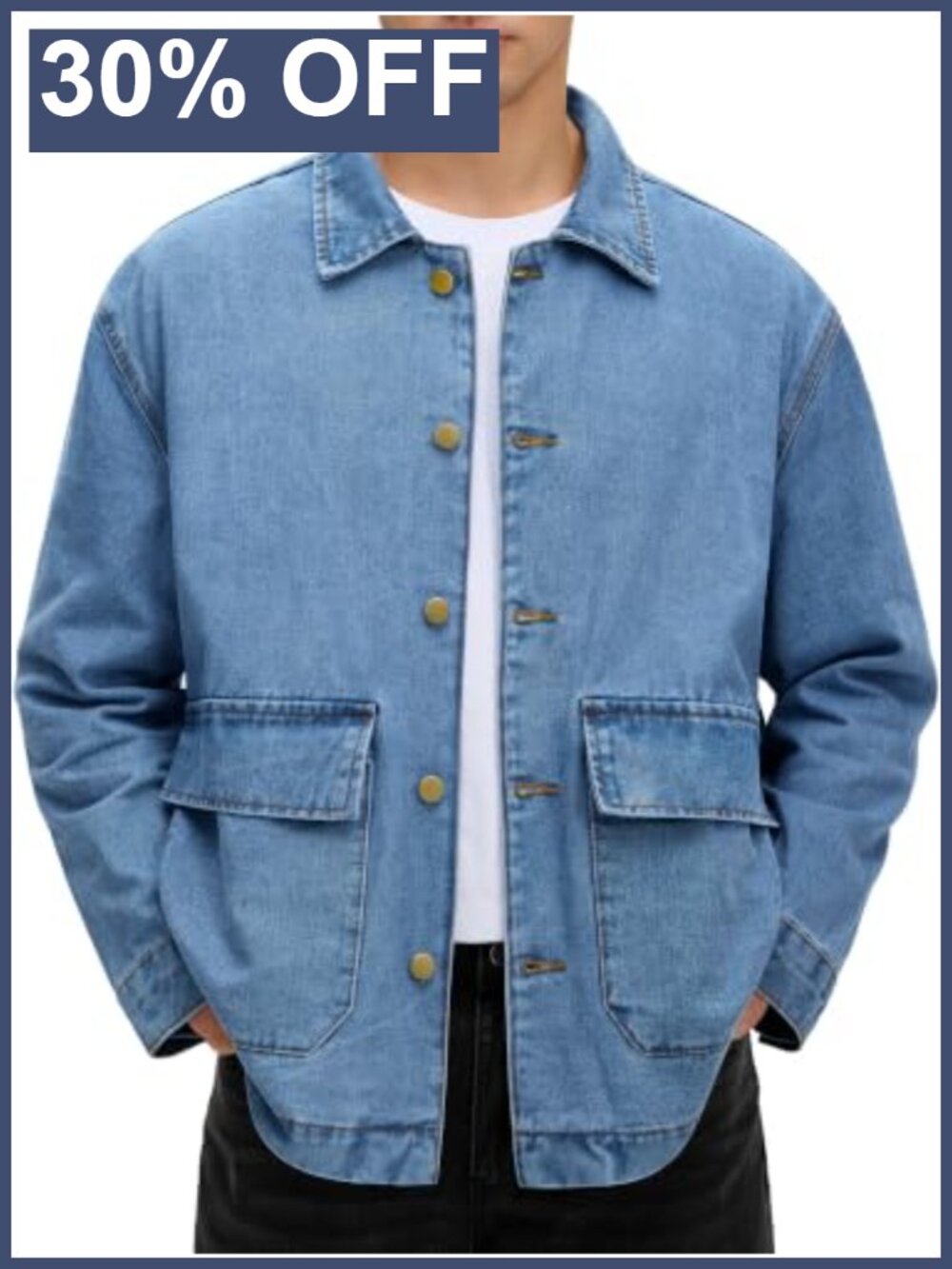 Men's Denim Work Jacket Relaxed Fit Utility Jean Jacket with Pockets